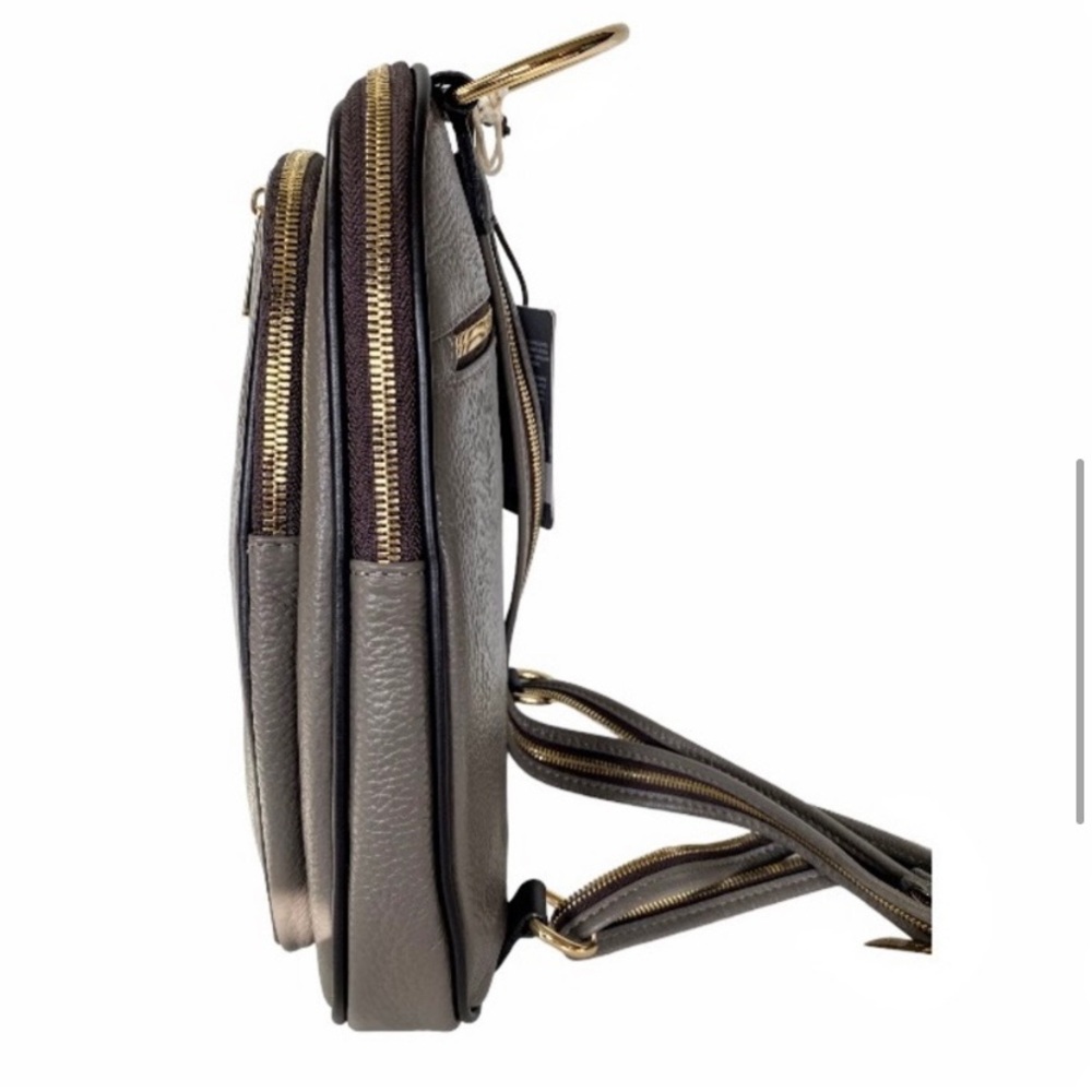 Valentina | Italian Leather Taupe Gray Dome convertible Backpack Gold hardware - Picture 5 of 11